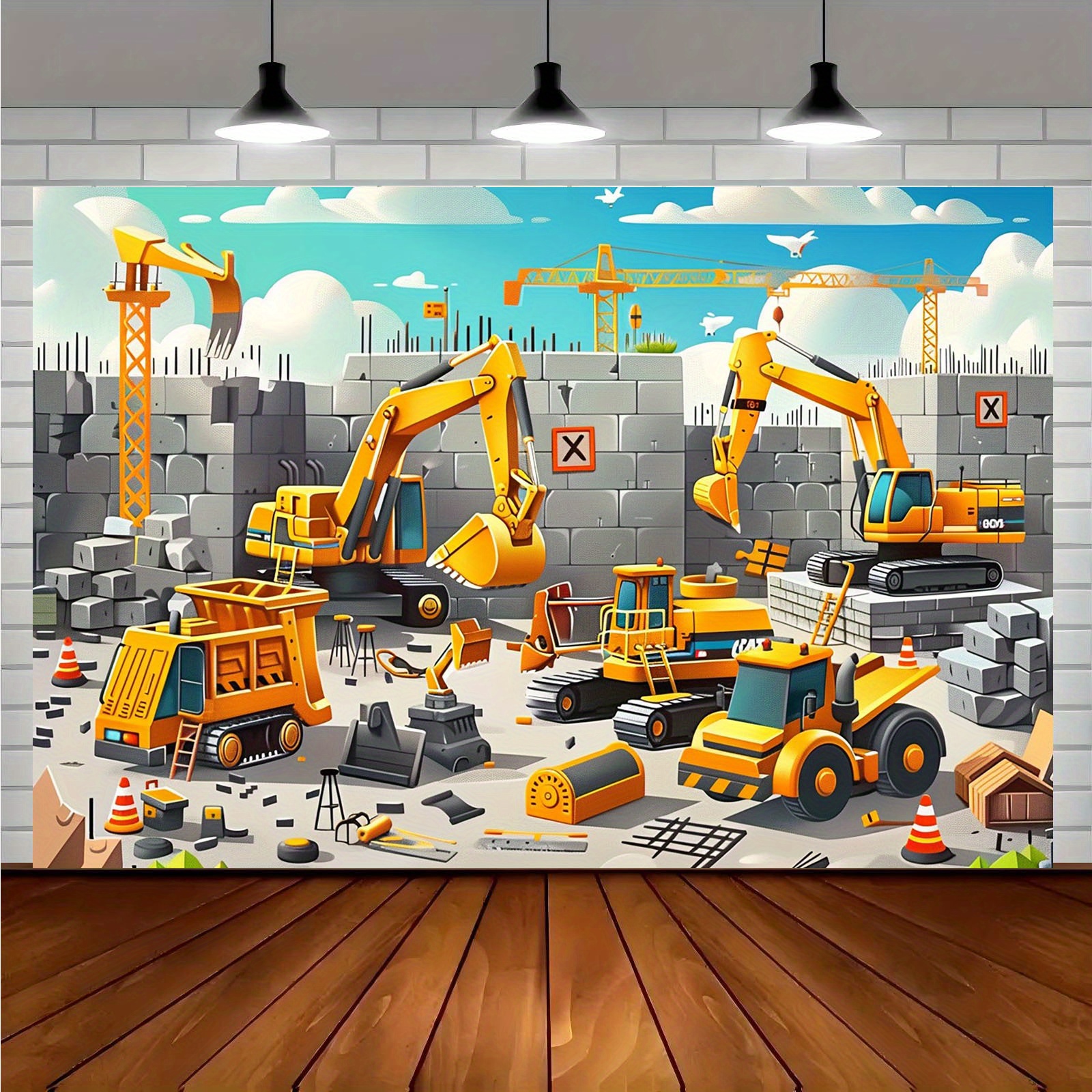 Heavy Equipment Used - 1pc Vivid construction site party banner
